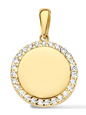 graveerhanger rond zirkonia 14K geelgoud