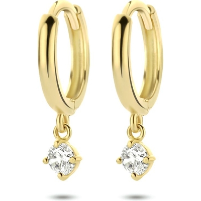 klapoorringen zirkonia 14K geelgoud