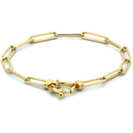 armband paperclip ronde buis 40 mm 18 cm met groot veerslot 14K geelgoud