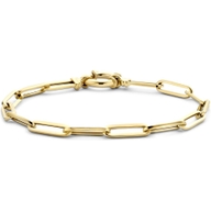 armband paperclip vierkante buis 45 mm 19 cm met groot veerslot 14K geelgoud