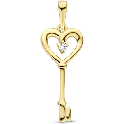 hanger hart en sleutel zirkonia 14K geelgoud