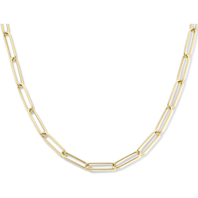 collier paperclip ronde buis 40 mm 45 cm met groot springslot 14K geelgoud