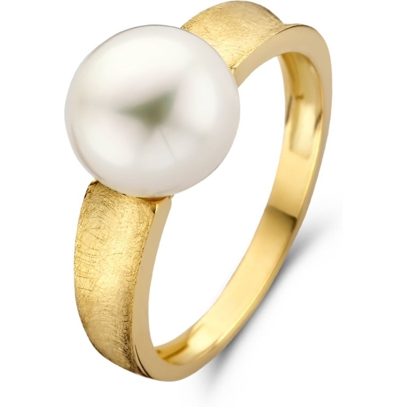 Treasure Collection Q463 14 karaat gouden ring gescratcht met parel