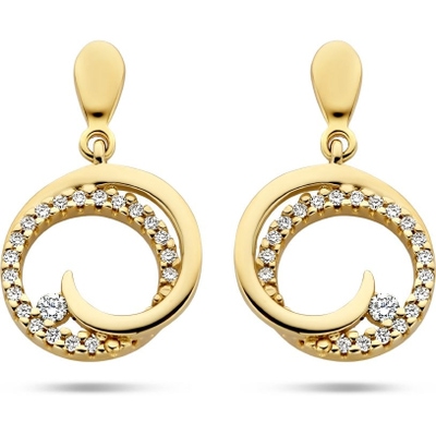 oorhangers rondje diamant 014ct 2x007ct h si 14K geelgoud