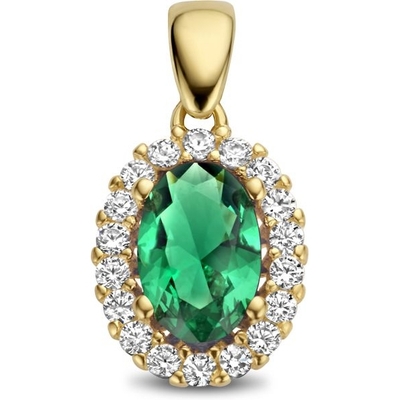 hanger groen en wit zirkonia halo 14K geelgoud
