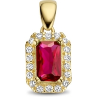 hanger rood en wit zirkonia halo 14K geelgoud