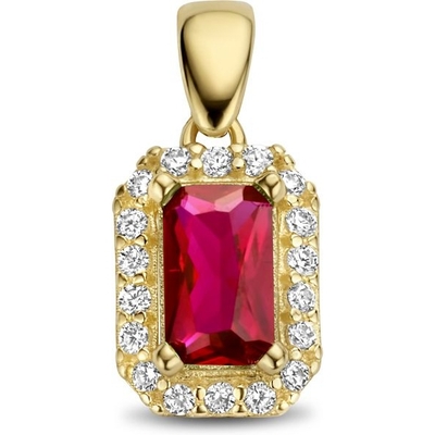 hanger rood en wit zirkonia halo 12 mm 14K geelgoud