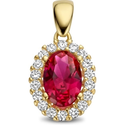 hanger rood en wit zirkonia halo 14K geelgoud