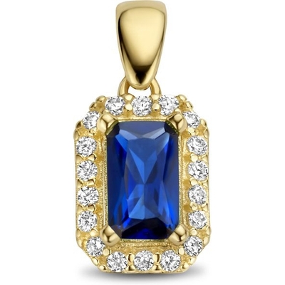 hanger synth saffier en zirkonia halo 12 mm 14K geelgoud