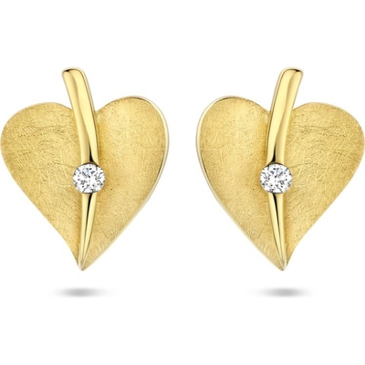 oorknoppen hart gescratcht diamant 004ct 2x 002ct h si 14K geelgoud