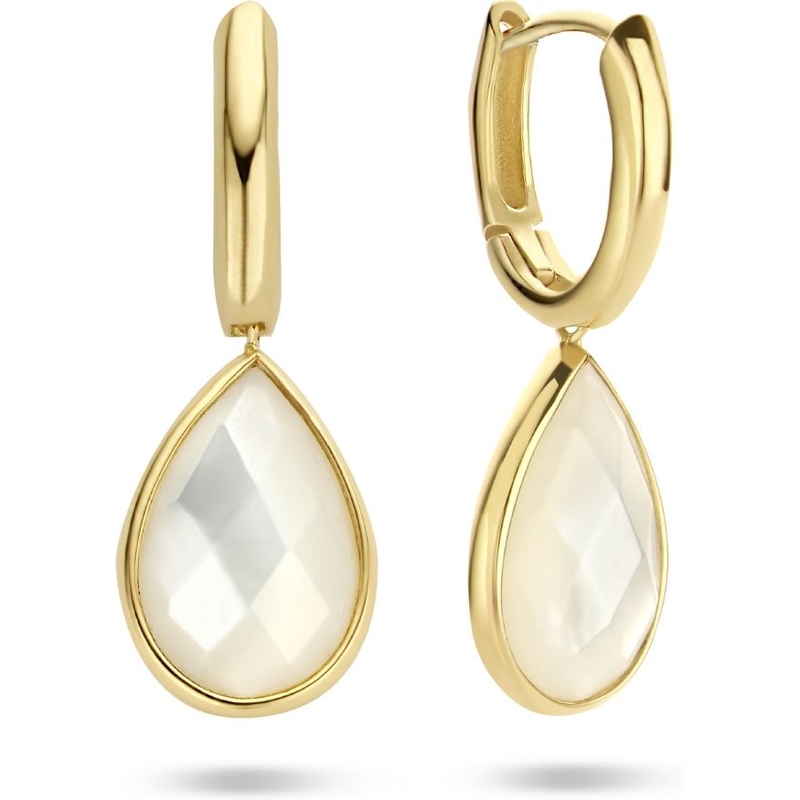 Treasure Collection Q182 14k gouden oorringen met parelmoer hanger