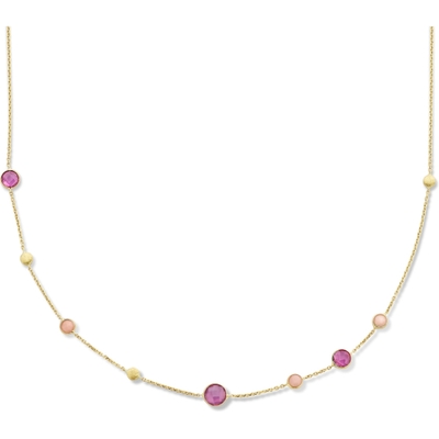 collier robijn opaal en rondjes 41 - 43 - 45 cm 14K geelgoud