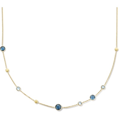 collier london blue en blauw topaas en rondjes 41 - 43 - 45 cm 14K geelgoud