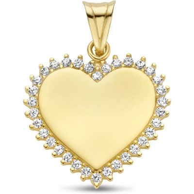 graveerhanger hart zirkonia 14K geelgoud