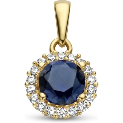 hanger saffier zirkonia halo 14K geelgoud