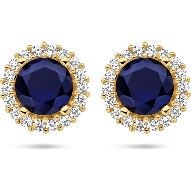885778 14k gouden oorknopjes met blauw zirkonia halo