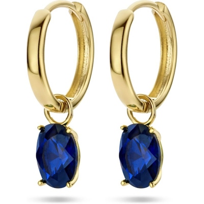 klapoorringen blauw zirkonia 14K geelgoud