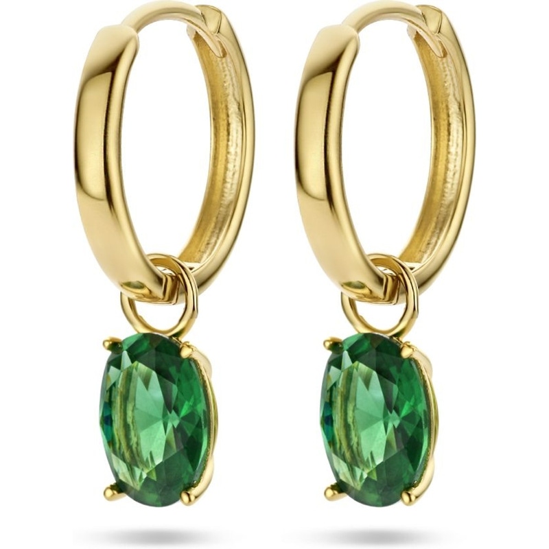 Treasure Collection 882587 14k gouden klapcreolen met groen zirkonia