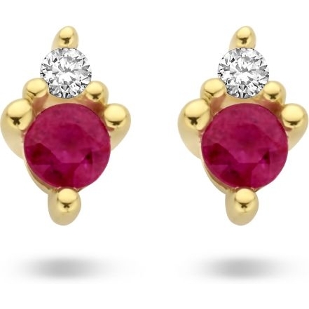 Treasure Collection 883071 14k gouden oorknopjes met robijn en diamant