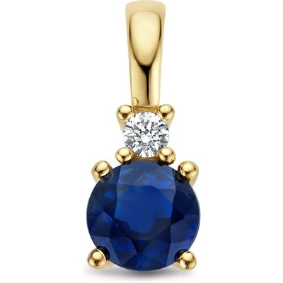 hanger saffier en diamant 002ct h p1 14K geelgoud