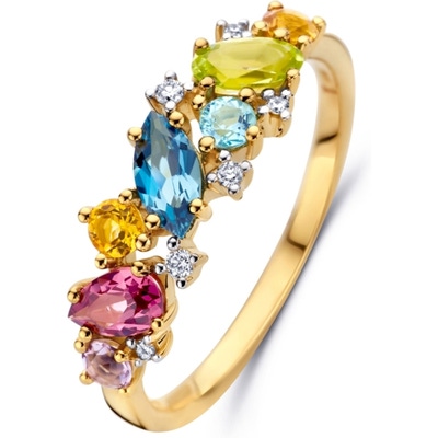 The House Of Jewels THOJ2795 14k gouden ring met kleurstenen en 0,04 ct diamant