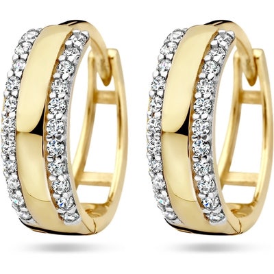 klapoorringen zirkonia 14K geelgoud