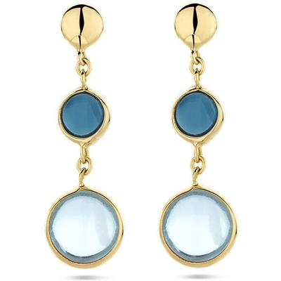 oorhangers blauw topaas en london blue topaas 14K geelgoud