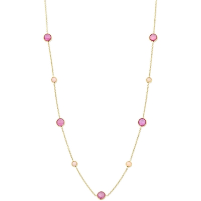 collier roze robijn en roze opaal 42 - 45 cm 14K geelgoud