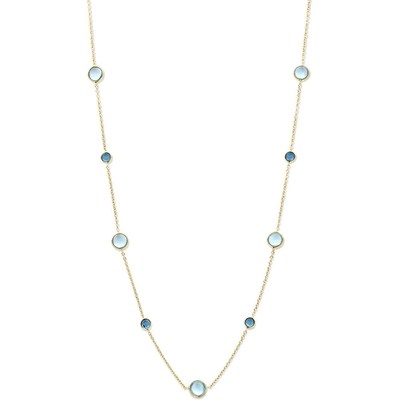 collier blauw topaas en london blue topaas 42 - 45 cm 14K geelgoud