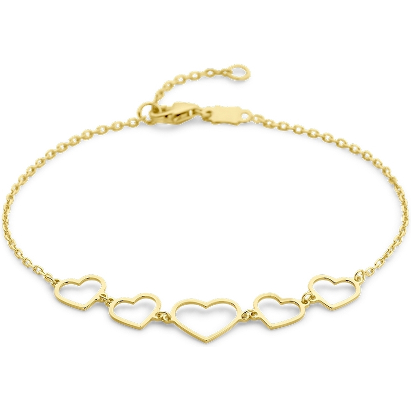 Treasure Collection 883785 14k gouden armband met hartjes 16-18 cm