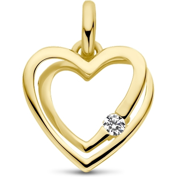 884959 14k gouden hanger hartje met zirkonia 17 mm