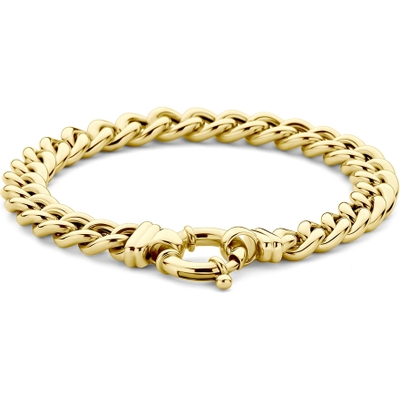armband gourmette 77 mm 19 cm met groot springslot 14K geelgoud