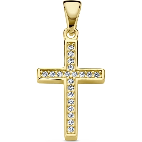 884961 14k gouden hanger kruisje met zirkonia 26 mm