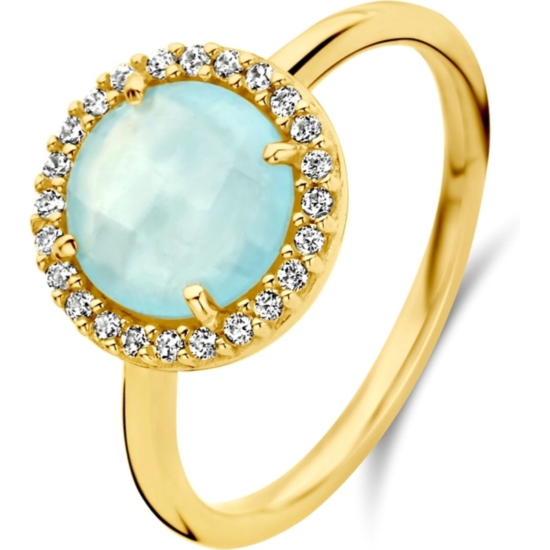 884407 14k gouden ring met aquamarijn en zirkonia