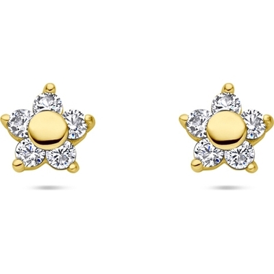 oorknoppen bloem zirkonia 14K geelgoud