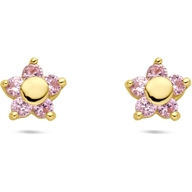 oorknoppen bloem roze zirkonia 14K geelgoud