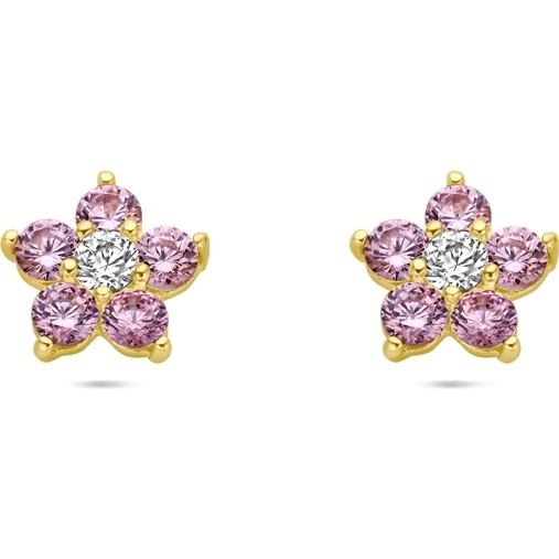 885835 14k gouden oorknopjes bloem met roze zirkonia