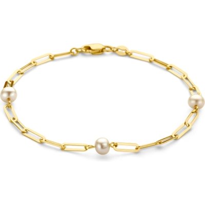 armband paperclip 27 mm en parels 185 cm 14K geelgoud