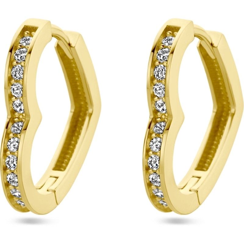885865 14k gouden oorringen hart met zirkonia 14 mm