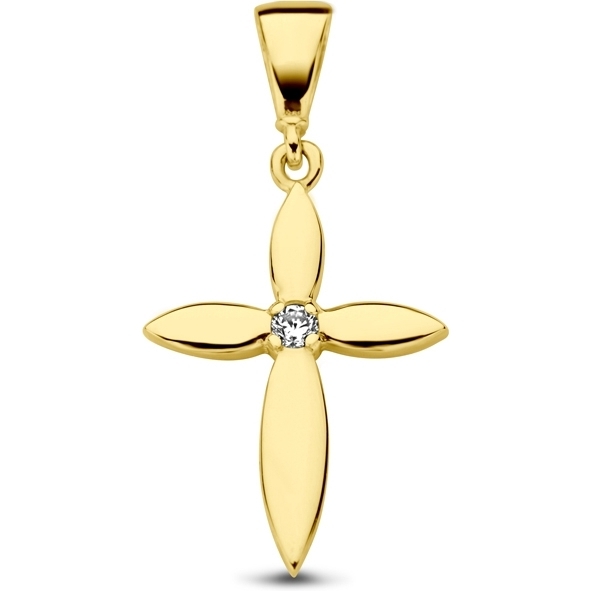 884974 14k gouden hanger kruisje met zirkonia