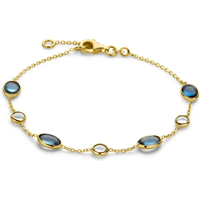 Treasure Collection 883931 14k gouden armband met blauw topaas 17-19 cm