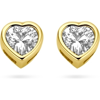 oorknoppen hart met zirkonia geboortesteen 14K geelgoud