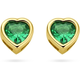 oorknoppen hart met zirkonia geboortesteen 14K geelgoud