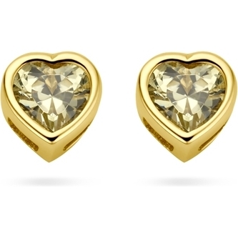 oorknoppen hart met zirkonia geboortesteen 14K geelgoud