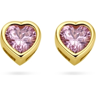oorknoppen hart met zirkonia geboortesteen 14K geelgoud