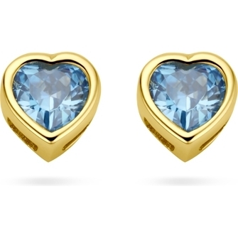 oorknoppen hart met zirkonia geboortesteen 14K geelgoud
