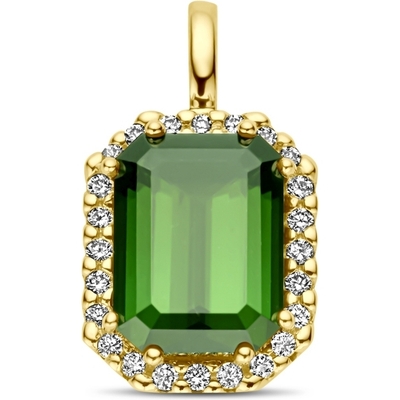 hanger groen toermalijn en diamant 010ct h si halo 14K geelgoud