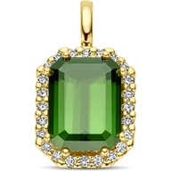 hanger groen toermalijn en diamant 010ct h si halo 14K geelgoud