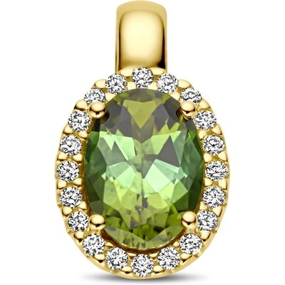 hanger groen toermalijn en diamant 008ct h si halo 14K geelgoud