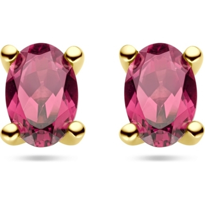 oorknoppen roze rhodoliet 14K geelgoud